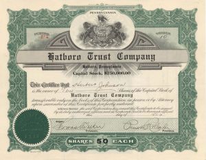 Hatboro Trust Co. - 1926 dated Stock Certificate