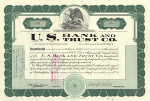 U.S. Bank and Trust Co. - 1929 dated Stock Certificate