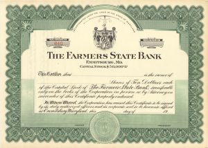 Farmers State Bank - Unissued Stock Certificate