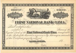 First National Bank of Lima -  Unissued Stock Certificate