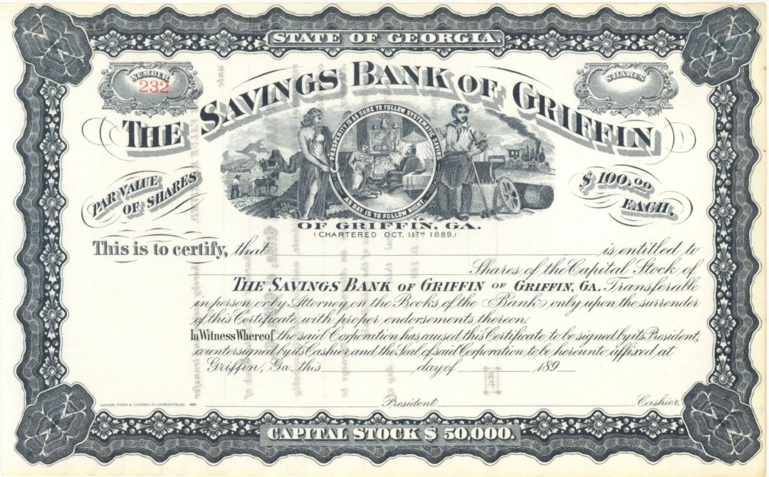 Savings Bank of Griffin -  Unissued Stock Certificate