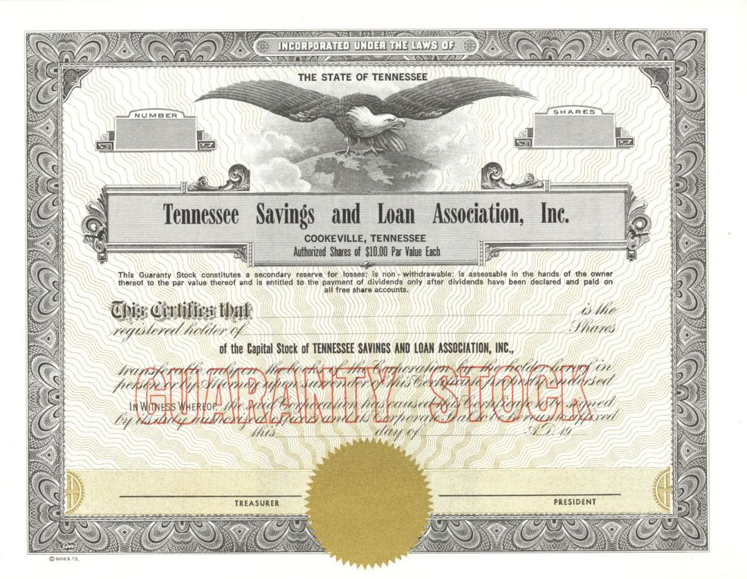 Tennessee Savings and Loan Association, Inc. - Unissued Stock Certificate