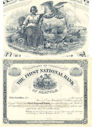 First National Bank of Seattle - Territory of Washington - 1880 dated Unissued Banking Stock Certificate