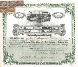 Baltimore Shipbuilding and Dry Dock Co. of Baltimore City - Stock Certificate (Uncanceled)