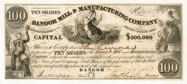 Bangor Mill and Manufacturing Co - Stock Certificate