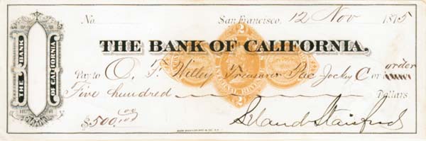 Leland Stanford Check - Bank of California