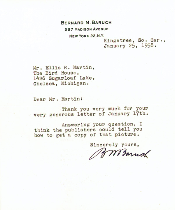 Bernard Baruch signed Letter - Autographs