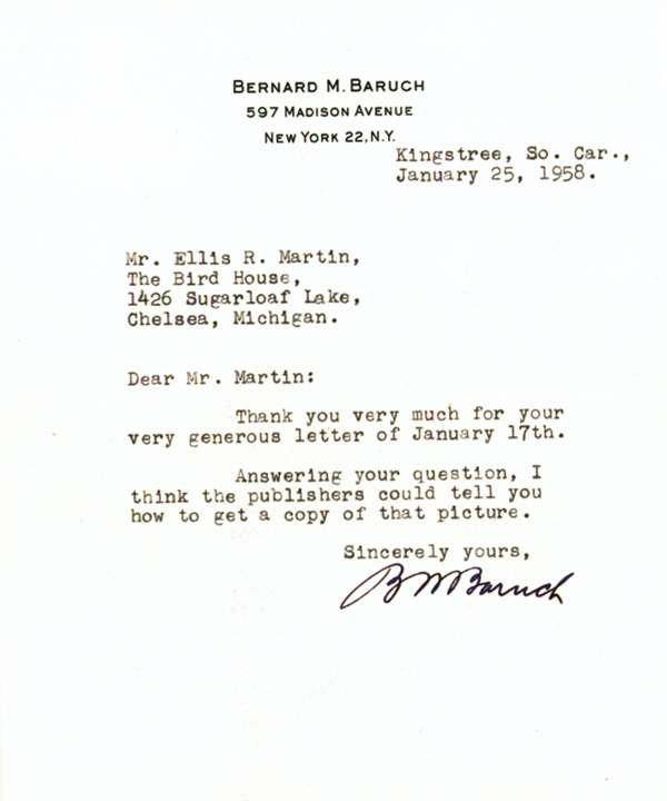 Bernard Baruch signed Letter - Autographs