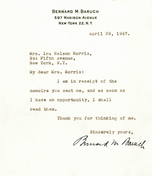 Bernard M. Baruch Letter