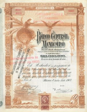 Queen Blueberry Banco Central Mexicano - 10 Shares 1,000 Pesos Blueberries - Dividend Stock Certificate