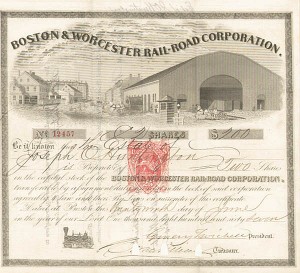 Boston and Worcester Railroad Corporation - Stock Certificate