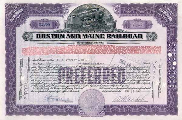 Boston and Maine Railroad - Stock Certificate