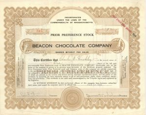 Beacon Chocolate Co. - 1920's dated Stock Certificate