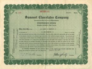 Samoset Chocolates Co. - Stock Certificate
