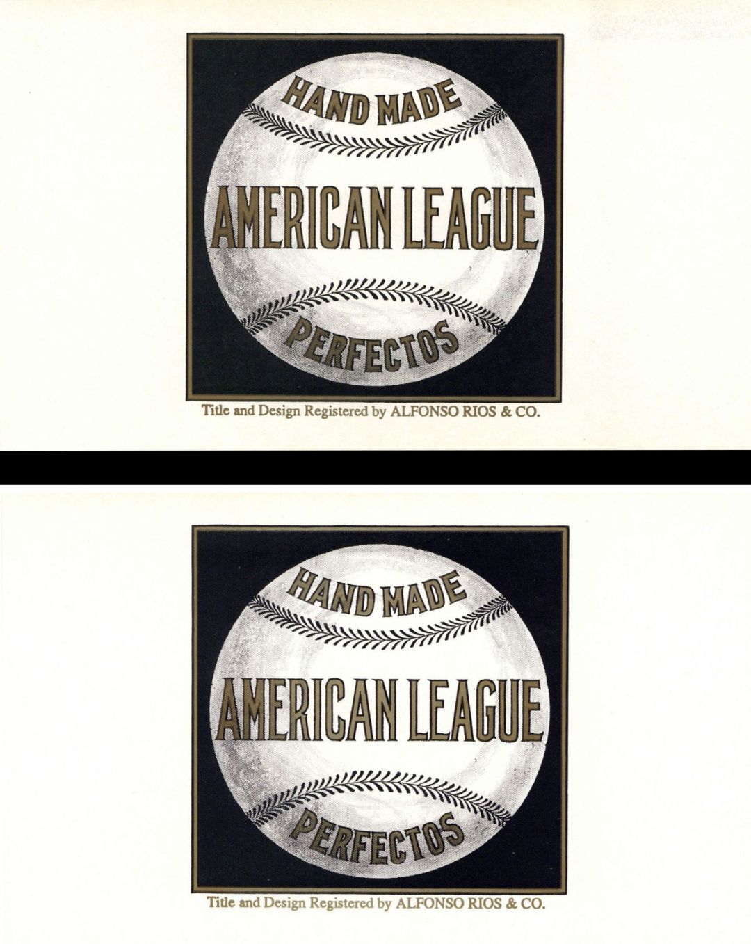 Pair of Baseball Labels - American and National League - Cigar Box Label - <b>Not Actual Cigars</b>