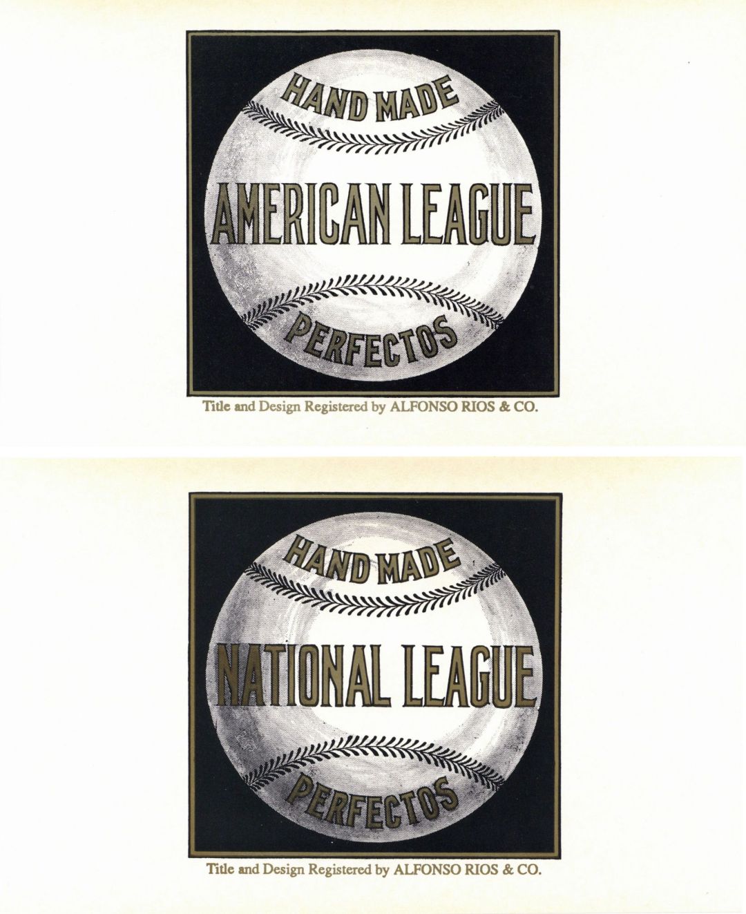Pair of Baseball Labels - American and National League - Cigar Box Label - <b>Not Actual Cigars</b>