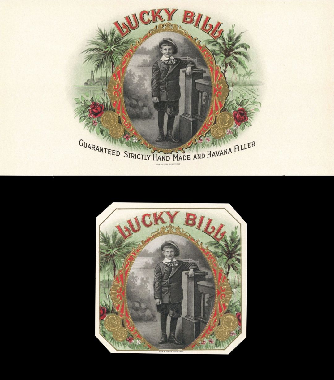 Two Lucky Bill Labels - Cigar Box Label - Beautiful Pair - <b>Not Actual Cigars</b>
