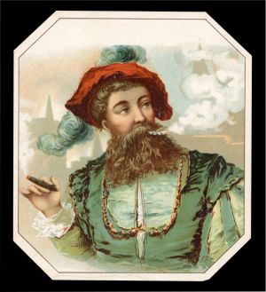 Bearded Man Smoking Cigar - Cigar Box Label