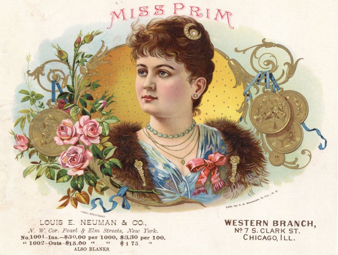 Miss Prim - Cigar Box Label - <b>Not Actual Cigars</b>