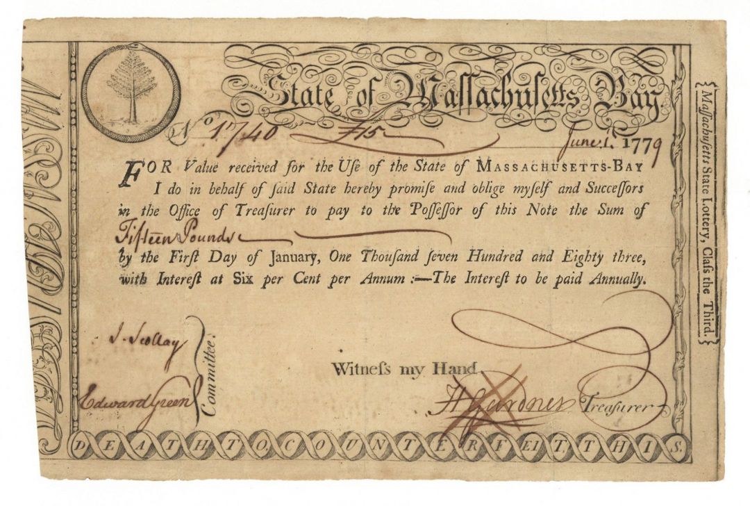 State of Massachusetts Bay Bond - Colonial Bonds