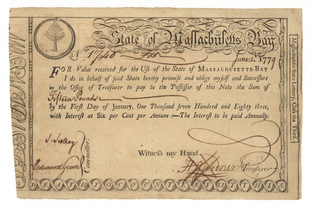 State of Massachusetts Bay Bond - Colonial Bond