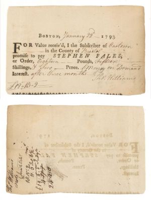 Massachusetts Payment Order - 1793 dated Easton or Eastown in the County of Bristol Massachusetts Pay Order