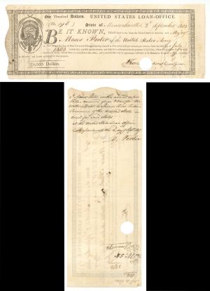 1803 dated Massachusetts $1,000 Bond - Colonial Bonds