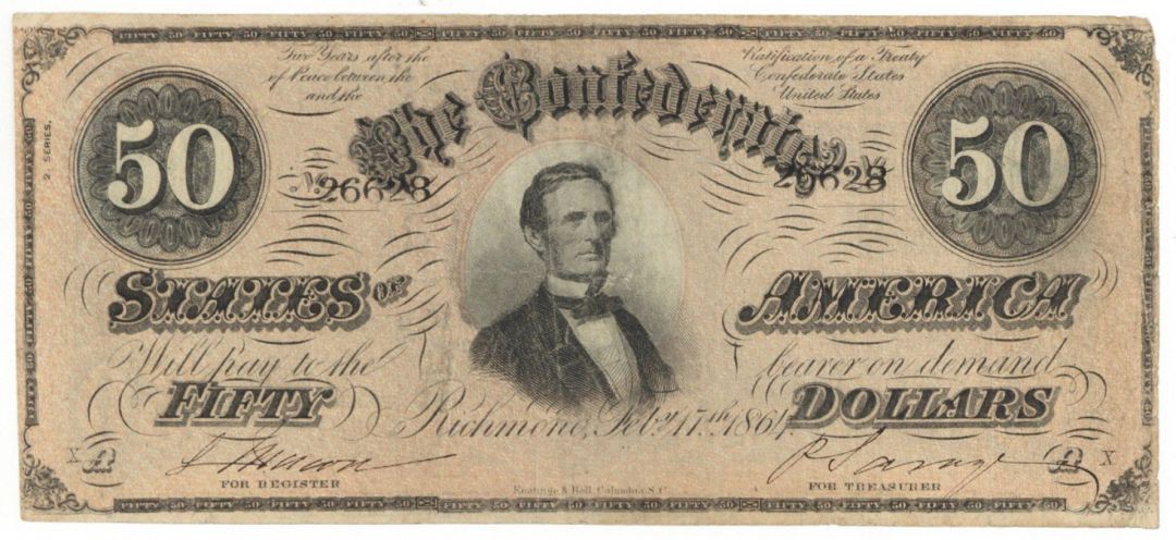 Confederate $50 Note - Confederate Paper Money