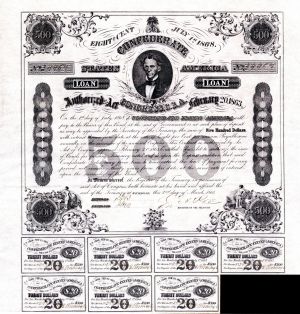 Confederate $500 Bond - Confederate Bond