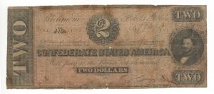 1864 dated Confederate $2 Note - Confederate Paper Money - Confederate States of America