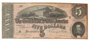 Confederate $5 Note - T-69 - Confederate Paper Money - Currency