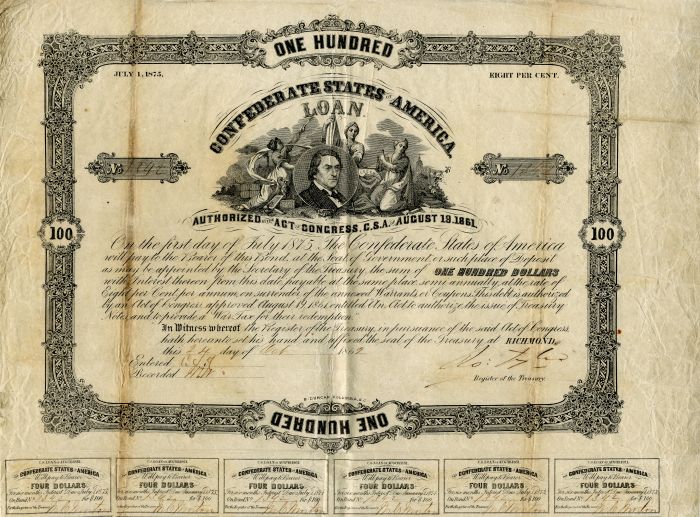 $100 Confederate States of America - Bond