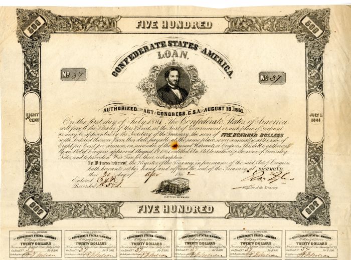 $500 Confederate States of America - Bond