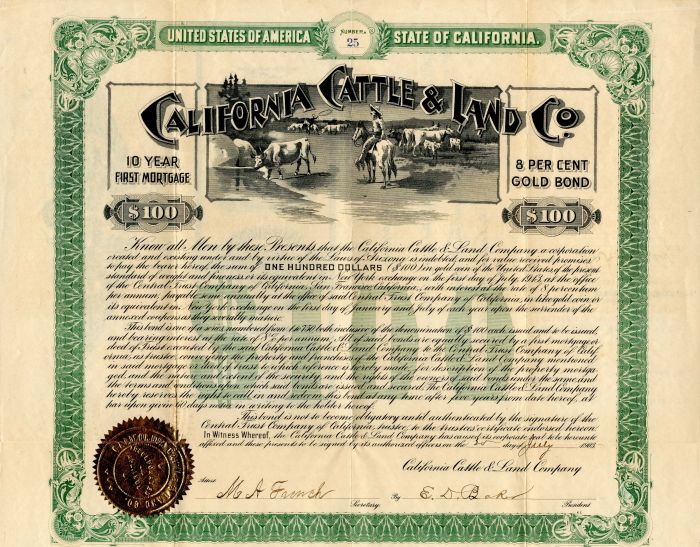 California Cattle and Land Co. - $100