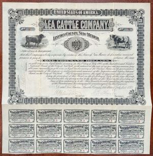 Lea Cattle Co. - 1885 dated $1,000 Cattle Bond - Lincoln County, New Mexico