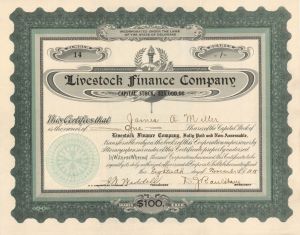 Livestock Finance Co. - 1918 dated Stock Certificate