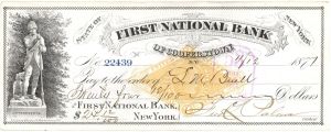 First National Bank of Cooperstown, NY - 1870's dated Check - Baseball Hall of Fame Town