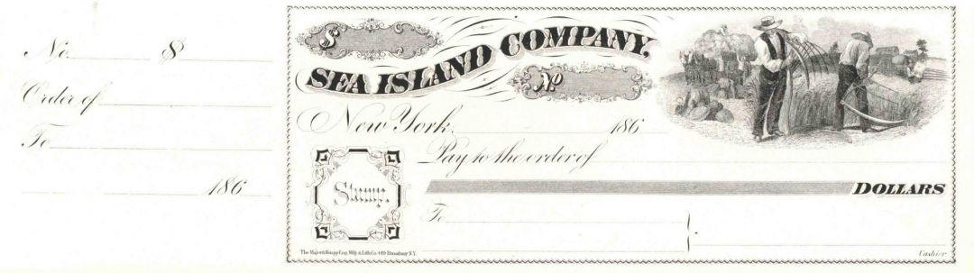 Sea Island Co. - Cotton - 1860's dated South Carolina, Georgia, & Florida Check - Great History!