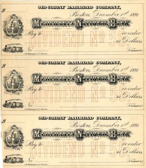 Old Colony Railroad Co. - Uncut Sheet of 3 Checks