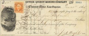 Office of Quincy Mining Co. - 1860's dated Check - Quincy Mine, Lake Superior, Michigan