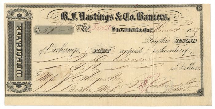 B.F. Hastings and Co. Bankers -  Check