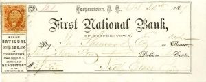 First National Bank of Cooperstown, NY - Check - Baseball Hall of Fame