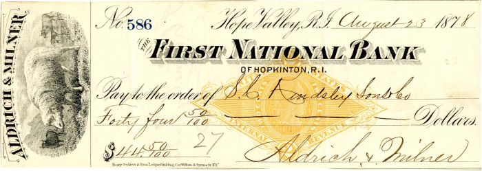 First National Bank of Hopkinton, R.I. -  Check