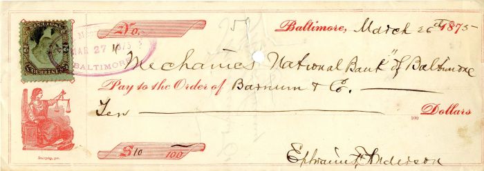 Mechanics National Bank of Baltimore -  Check