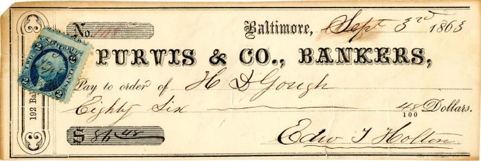 Purvis and Co., Bankers - Check