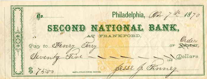 Second National Bank, at Frankford - Check