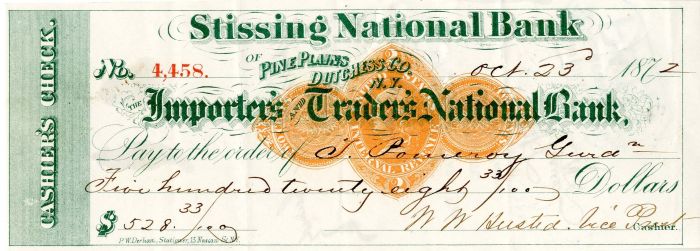 Stissing National Bank - Importer's and Traders National Bank - Check