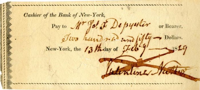 Bank of New-York - 1829 dated Check - Very Historic