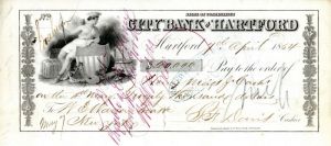 City Bank of Hartford - 1854 dated Connecticut Check