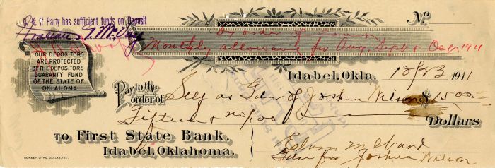 First State Bank, Idabel, Oklahoma - Check